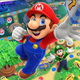 Mario jumps and smiles.